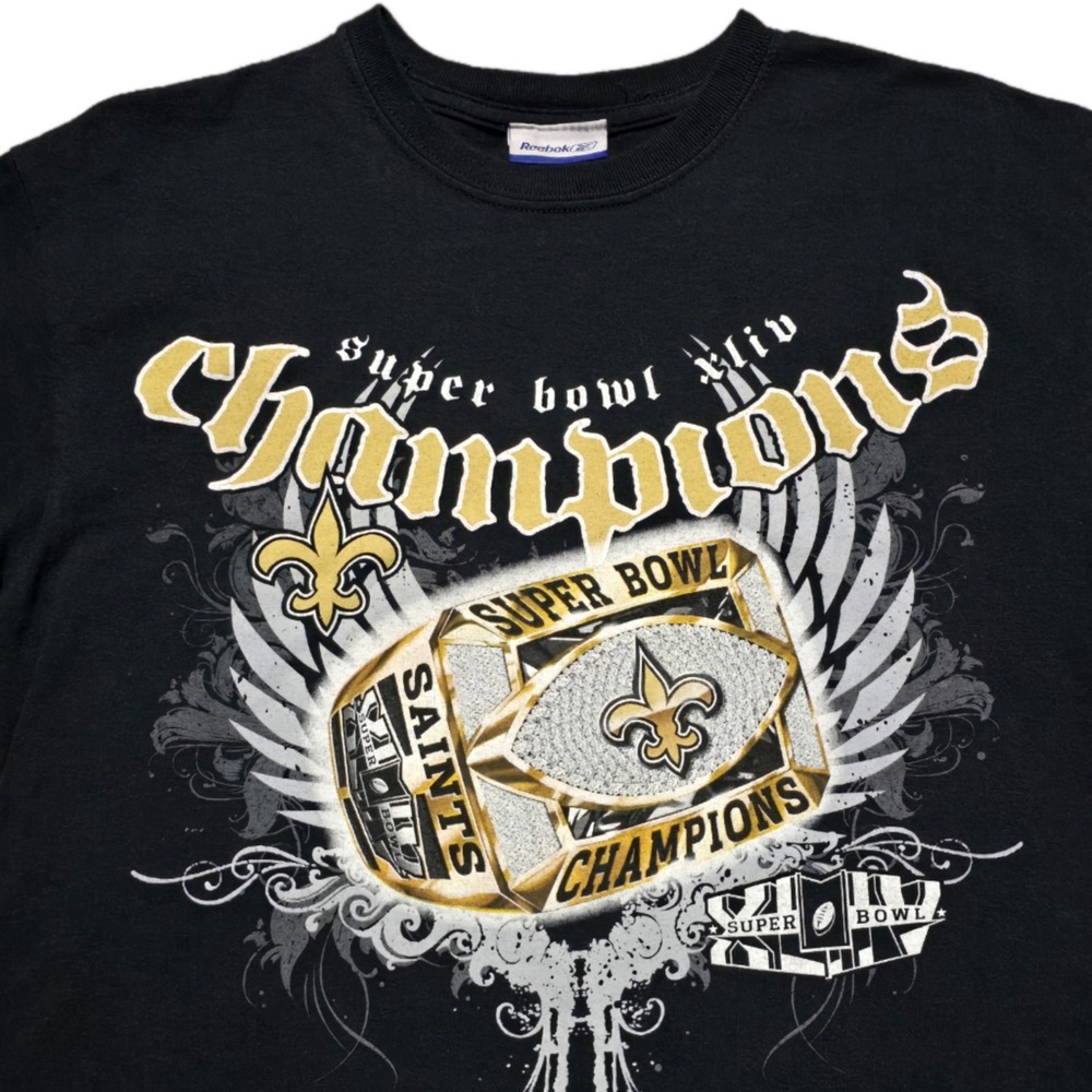 Rare Y2K Saints‎ Super Bowl XLIV Champions Ring T-Shirt Graphic Mens S